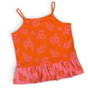 Art Class Girls XXL 16/18 Orange Pink Hibiscus Floral Peplum Sleep Camisole Top